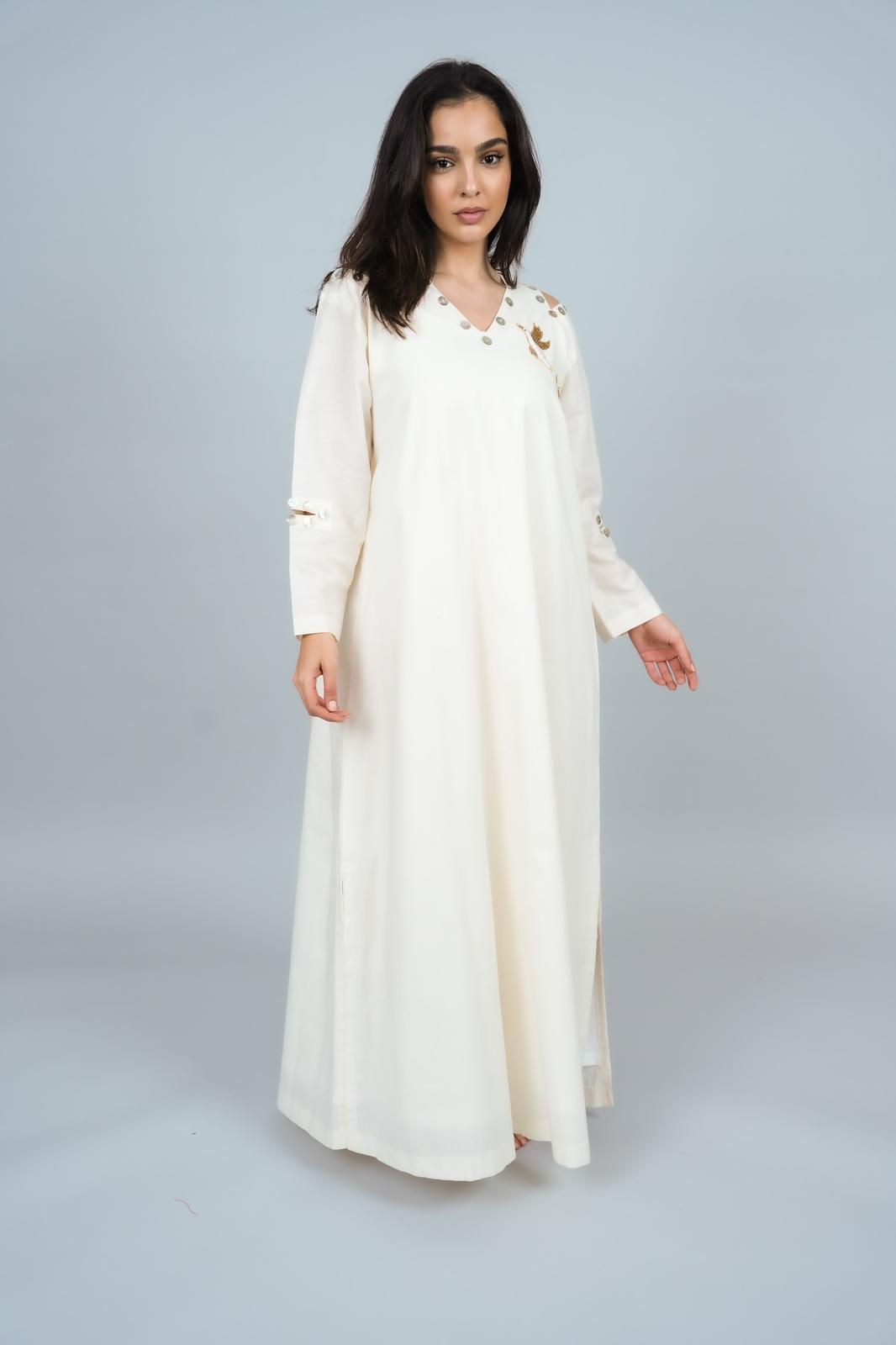 Bird and mother of pearl dress