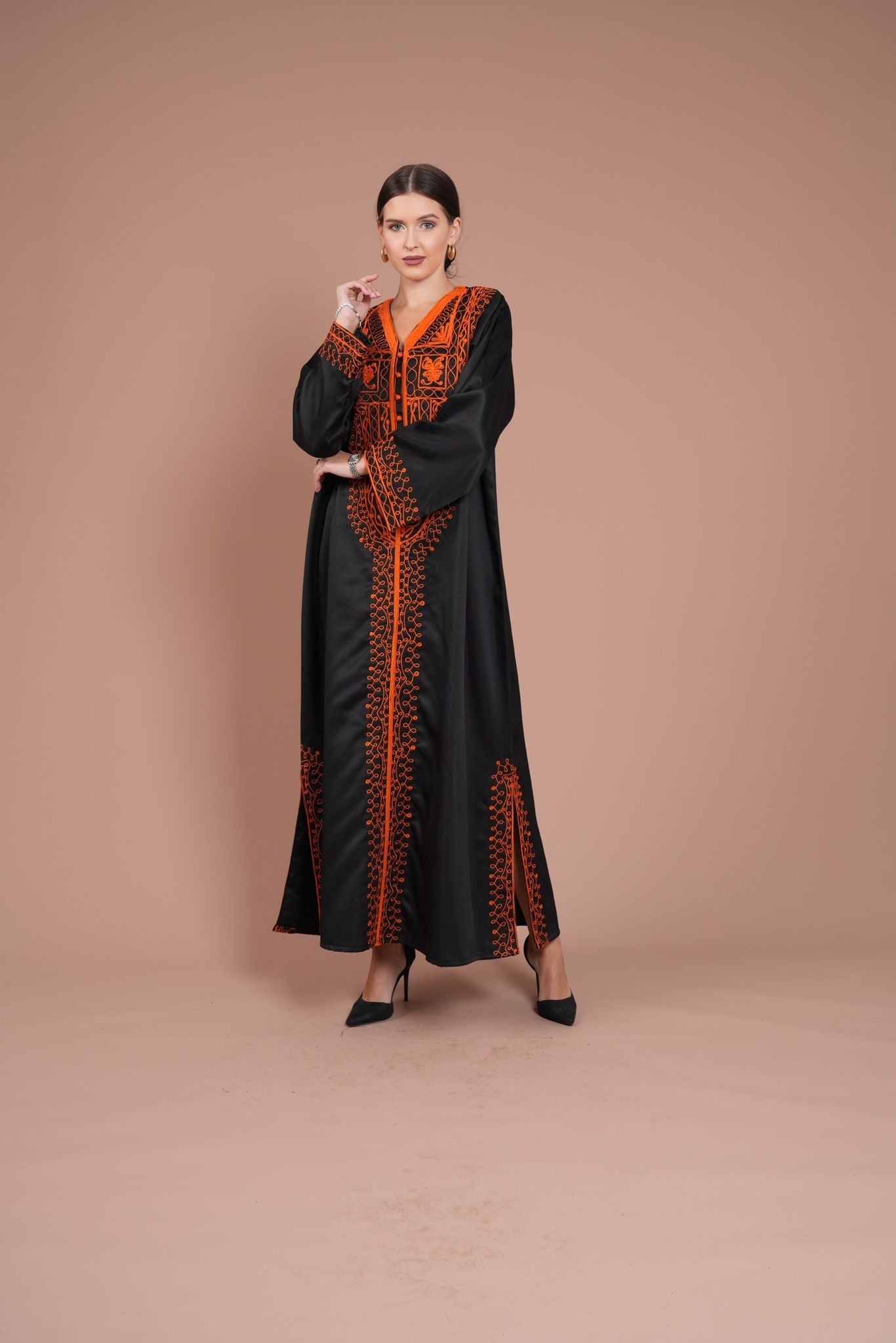 black daraa with orange embroidery