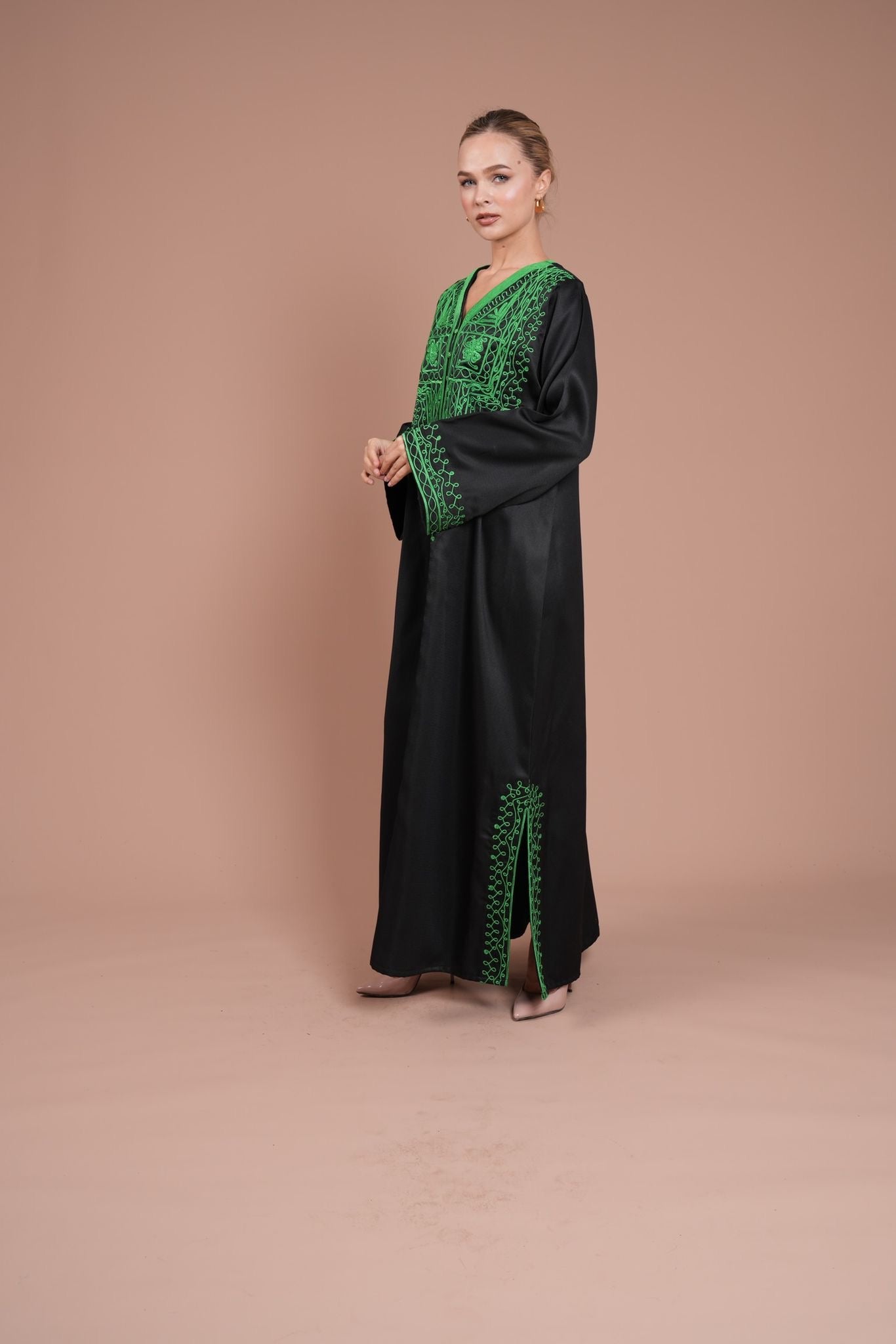 black daraa with green embroidery
