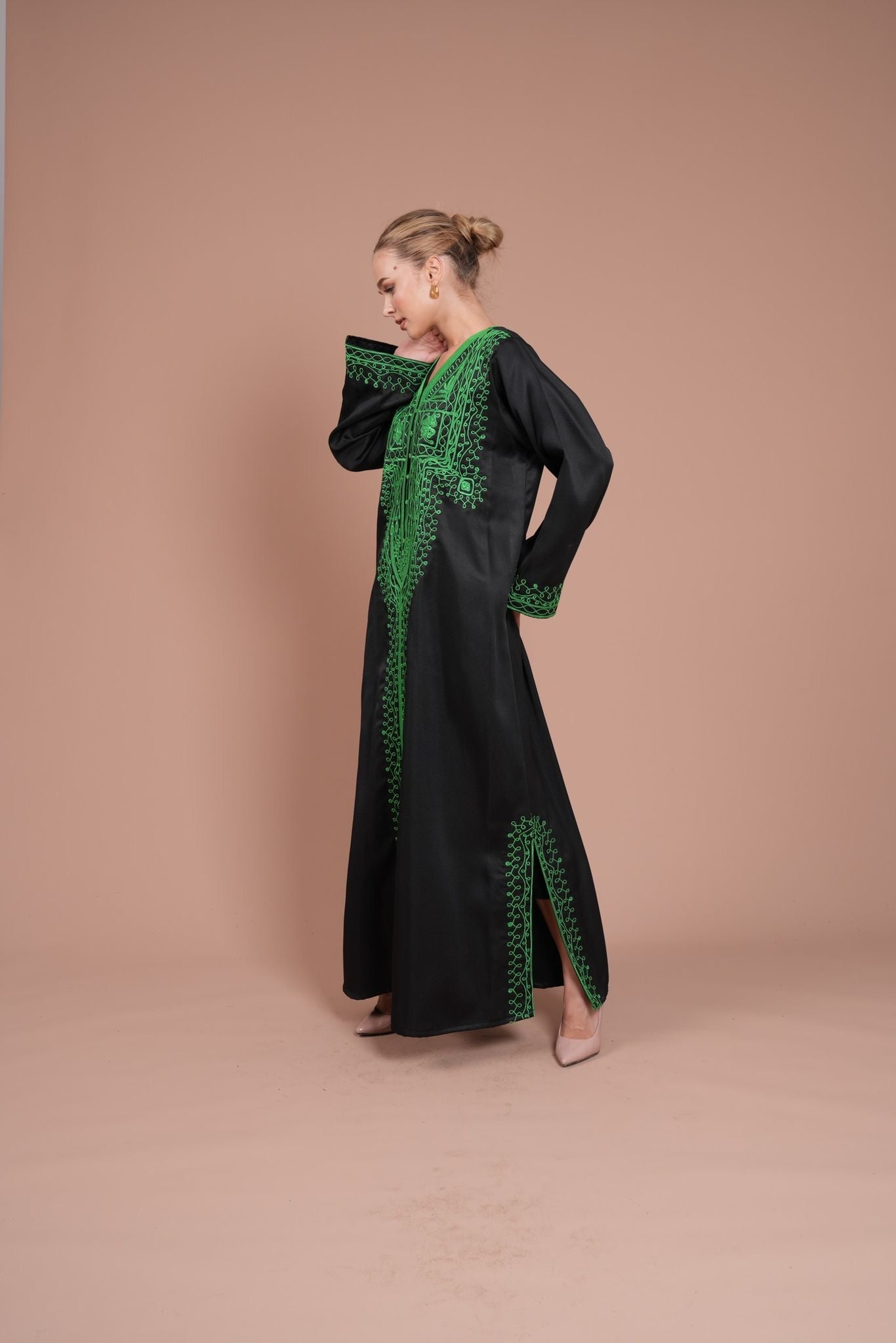 black daraa with green embroidery