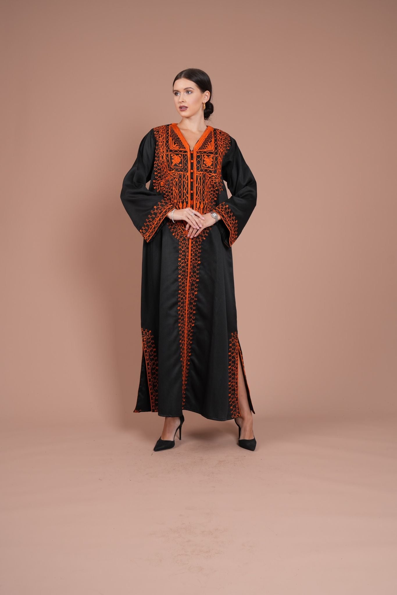 black daraa with orange embroidery