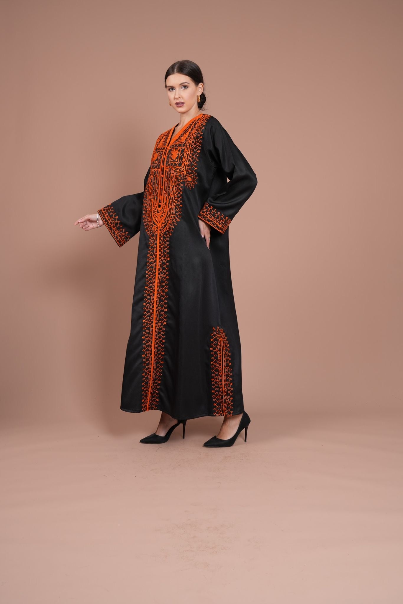 black daraa with orange embroidery