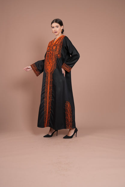 black daraa with orange embroidery