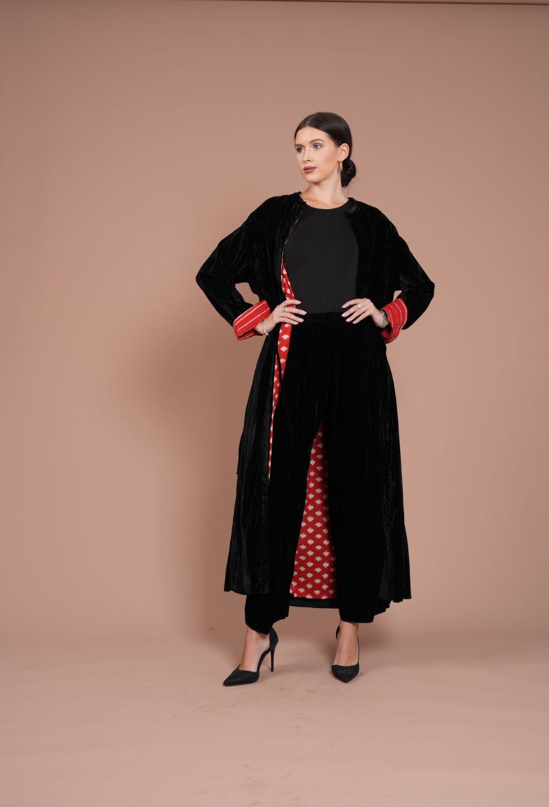 black & red velvet two piece set