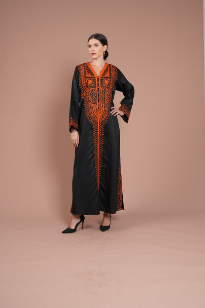 black daraa with orange embroidery