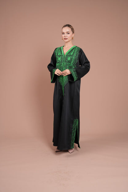 black daraa with green embroidery