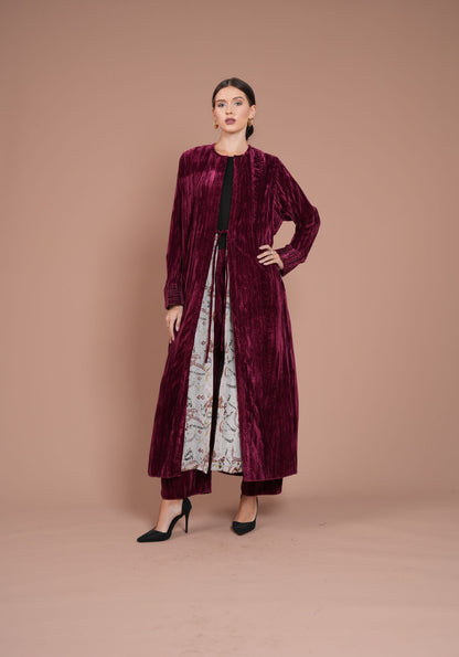 maroon and arabic letters velvet two piece set