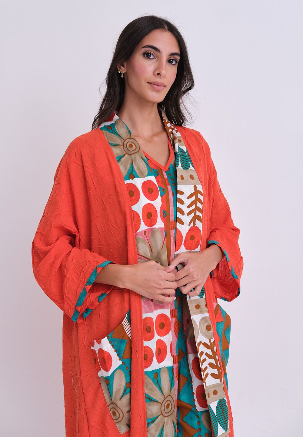 Ramadan Daraa 2 Piece Set - Orange, Blue, Beige